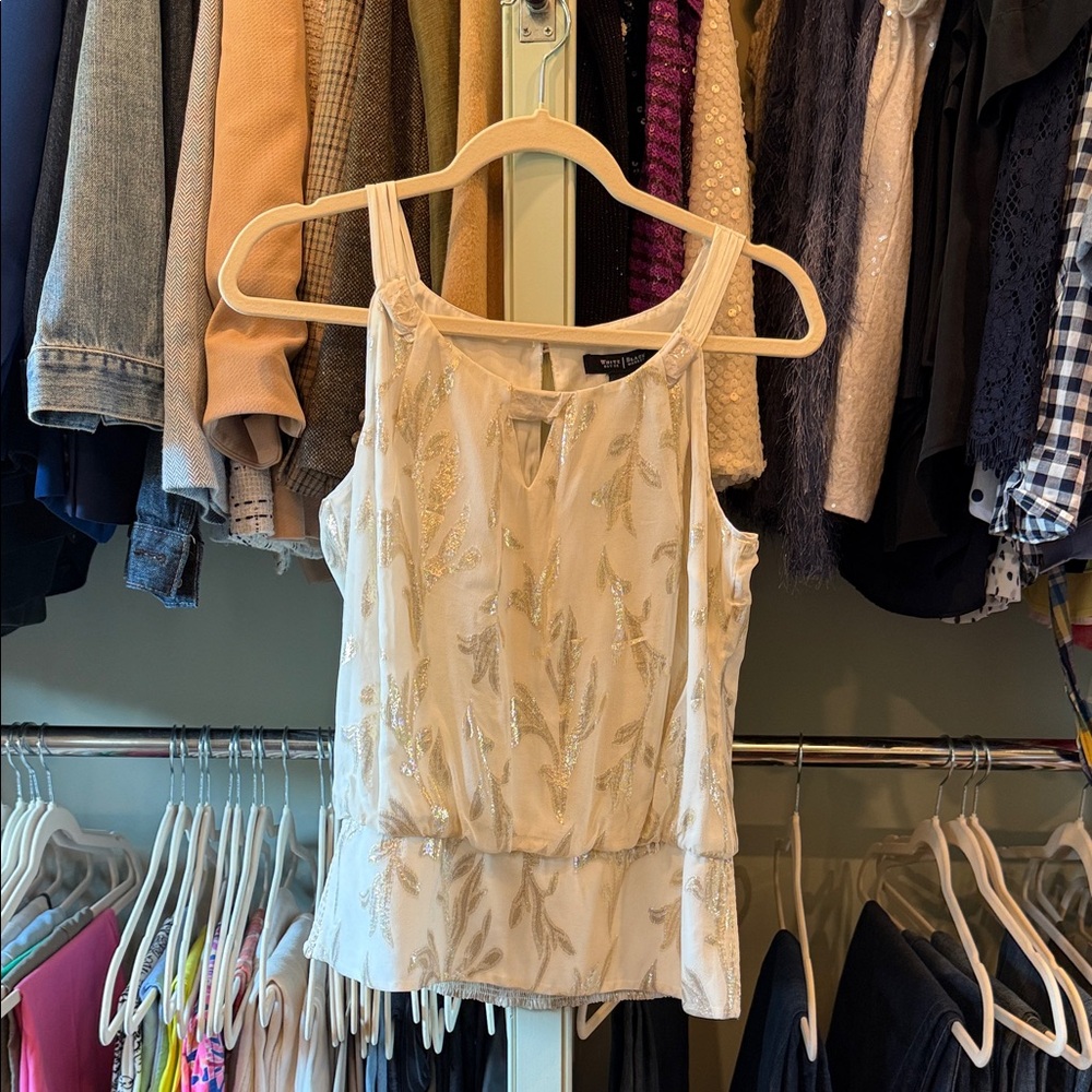 White House Black Market Cream and Gold Tank Top